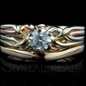 Bridal set with Athena tightly woven engagement puzzle ring and custom-fit shadow wedding band