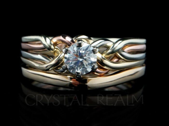 Bridal set with Athena tightly woven engagement puzzle ring and custom-fit shadow wedding band