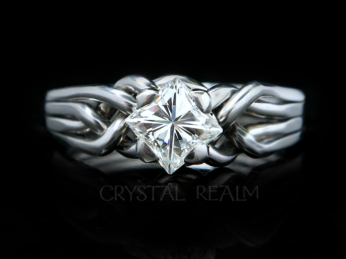 four band puzzle ring with princess diamond in palladium