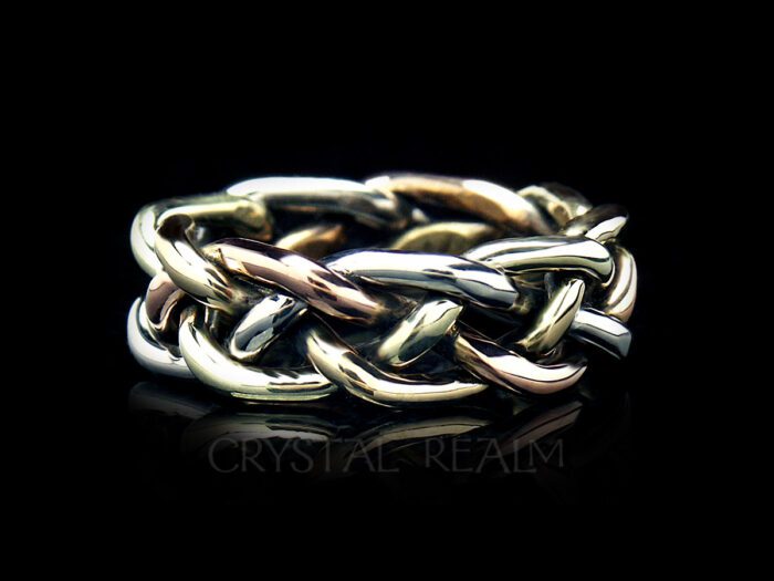 Braided wedding band in four colors 14k gold and medium-heavy weight