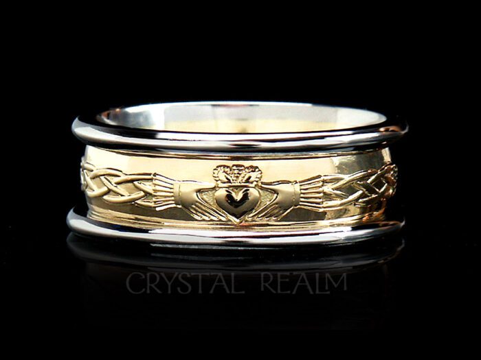 Claddagh knot band from Ireland in two tone gold