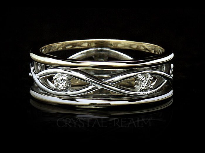 Ladies celtic wedding band with diamonds and 14k yellow and white gold