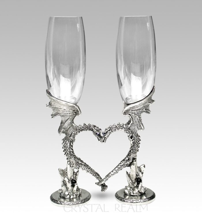 Dragon heart champagne flutes with Austrian crystals