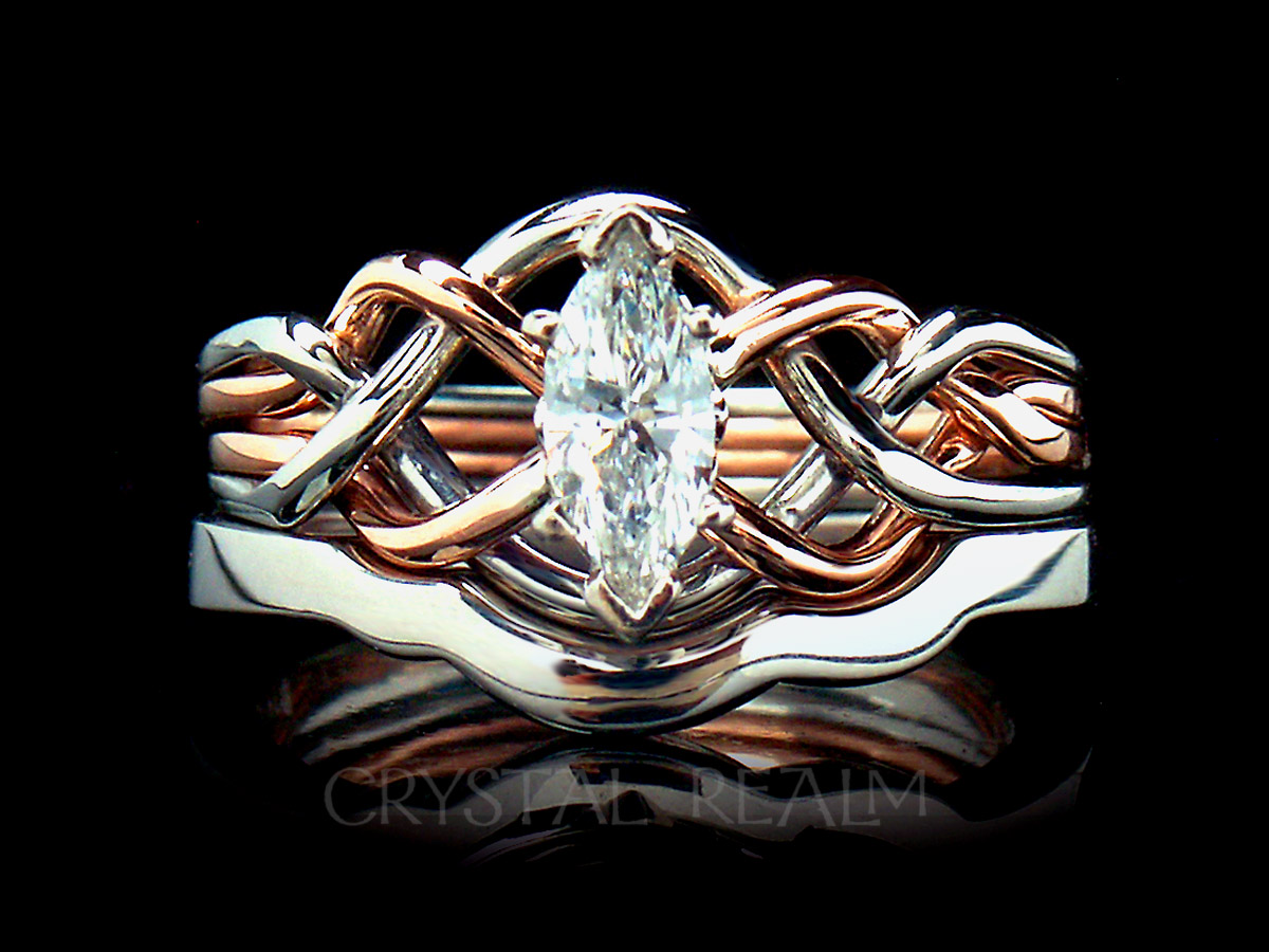 Marquise diamond puzzle ring with 1.7mm shadow band