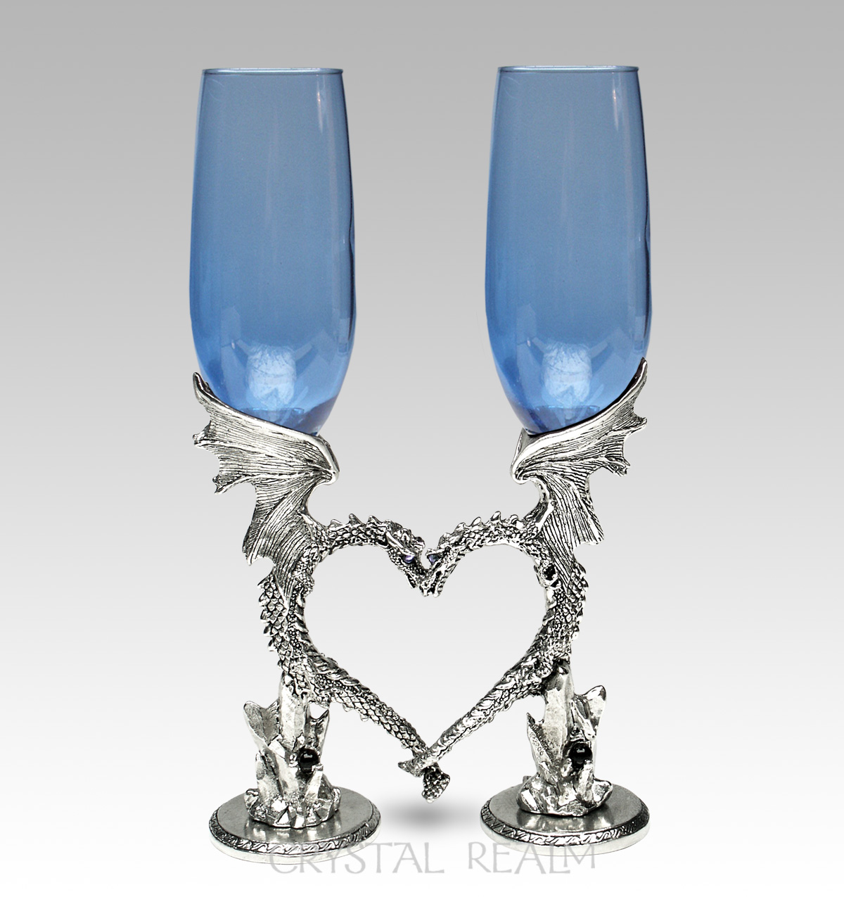 Sapphire blue dragon heart toasting glasses