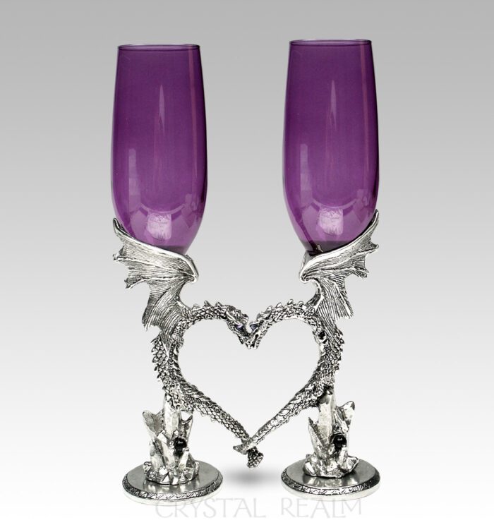 Purple Dragon Heart Champagne Glasses - Puzzle Rings, Engagement Puzzle ...