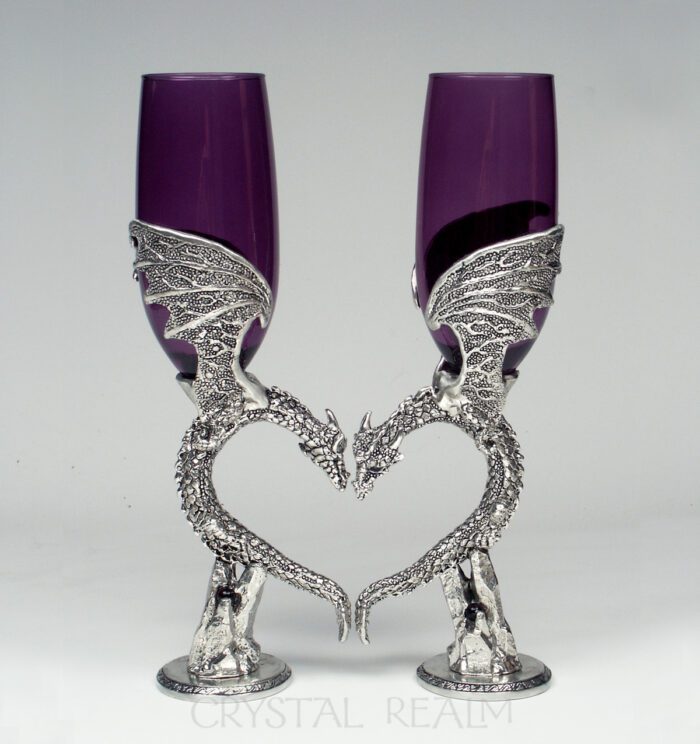 Purple Dragon Wing Heart Champagne Flutes - Puzzle Rings, Engagement ...