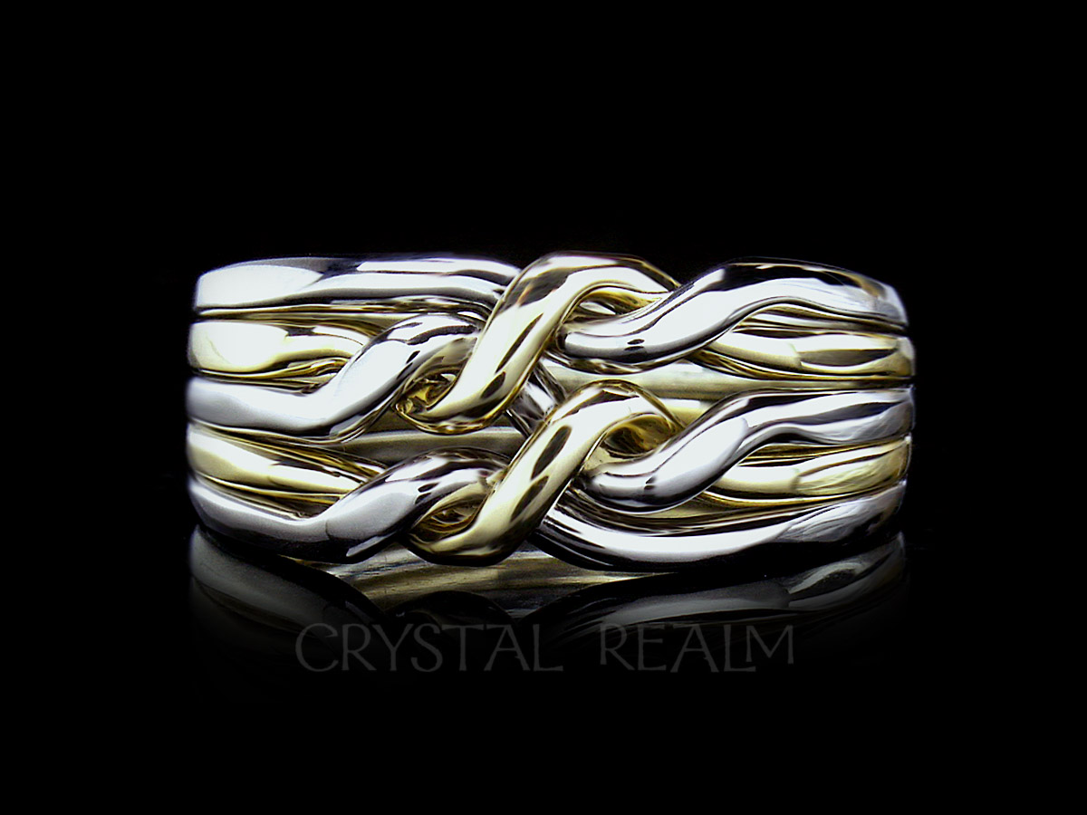 5 piece puzzle ring in chain style and two bands 14k yellow and 3 bands your choice of white metal