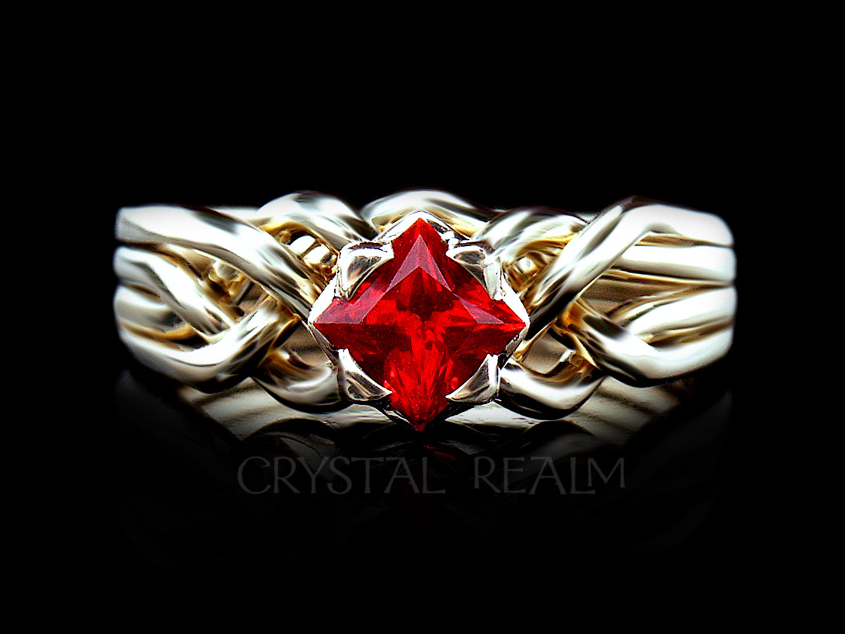 4 piece puzzle ring in 14k yellow gold with princess cut lab-created ruby