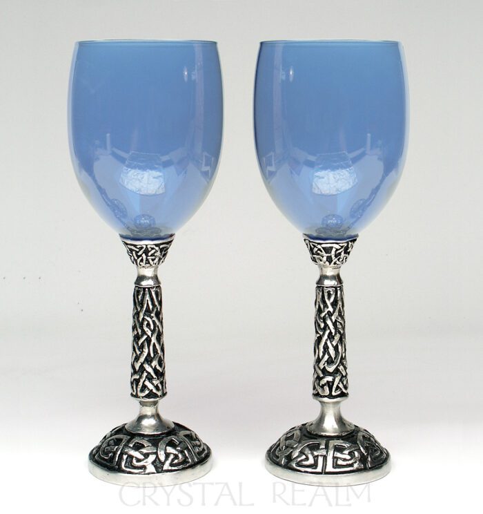 Blue communion goblet or wine glass with Celtic knotwork stem