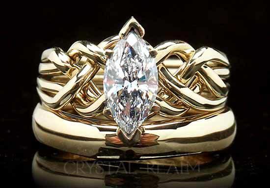 One carat marquise diamond bridal set in heavy weight 14K yellow gold