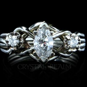 three diamond puzzle engagement ring in palladium