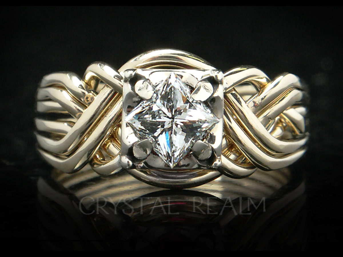 six-band Guinevere puzzle ring with princess-cut diamond