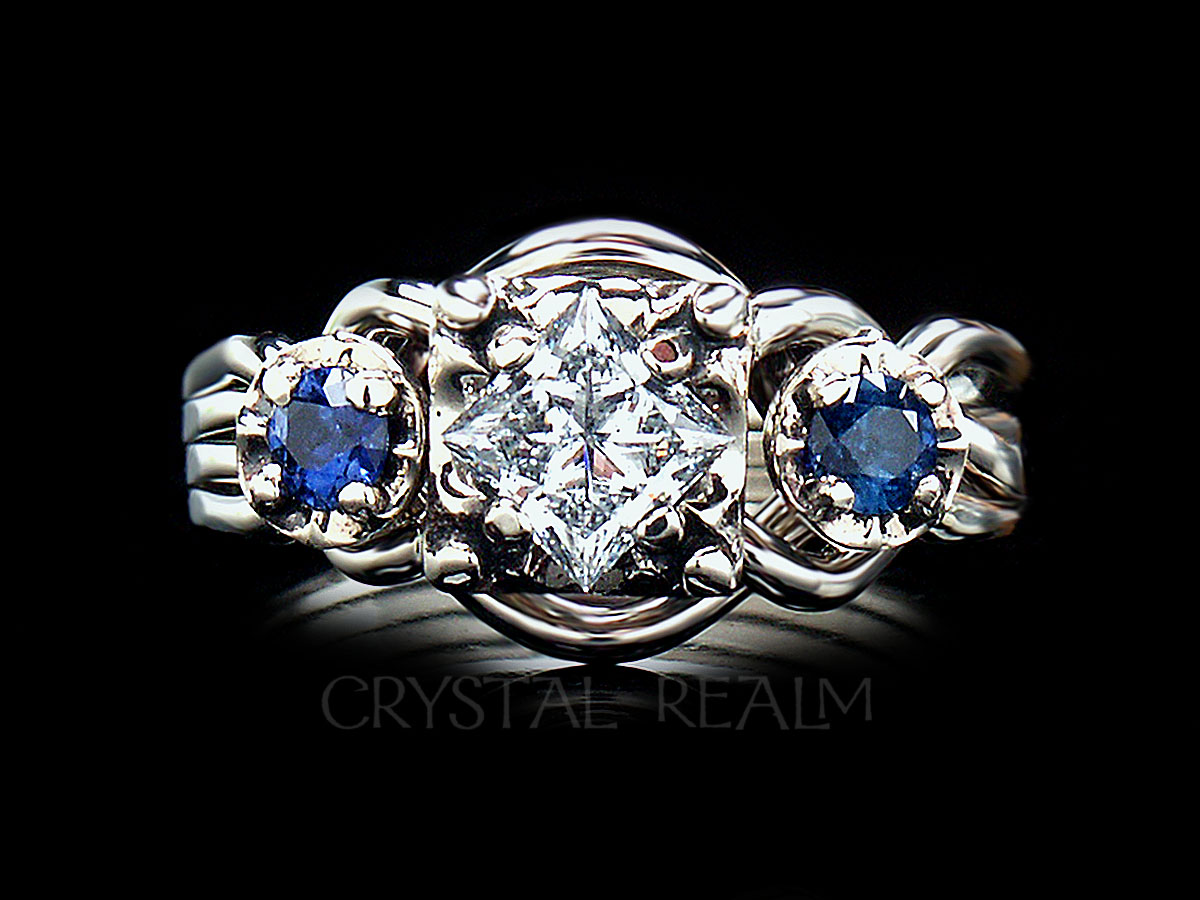 Guinevere diamond puzzle ring with accent sapphires