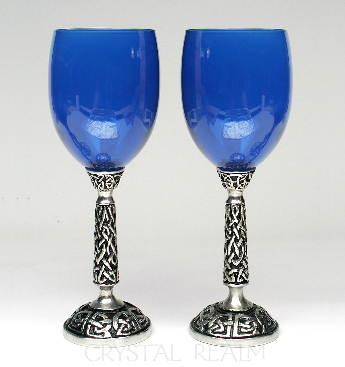 Royal blue wine glass or communion goblet with Celtic knotwork stem