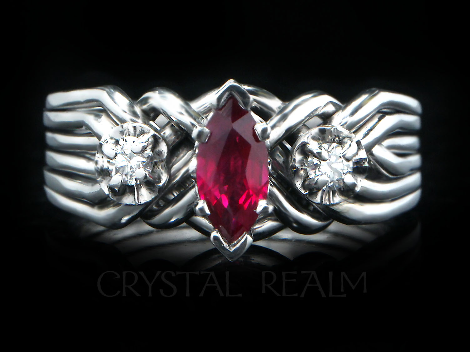 marquise ruby royale six band puzzle ring with accent diamonds