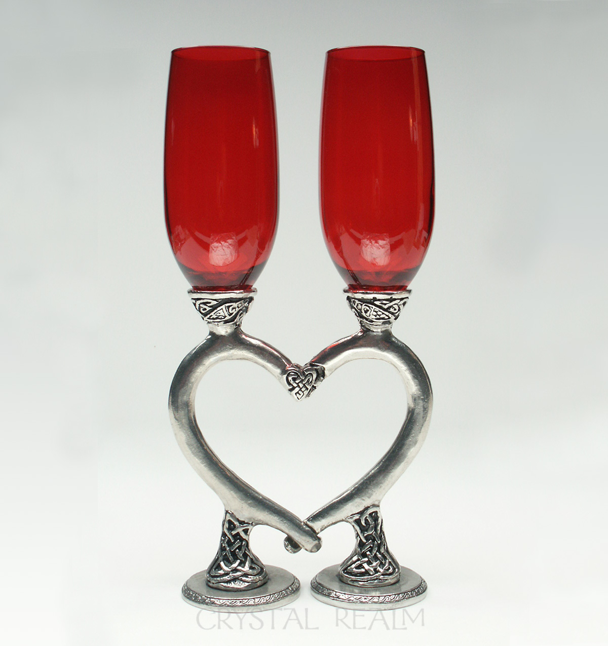 red celtic heart champagne glasses