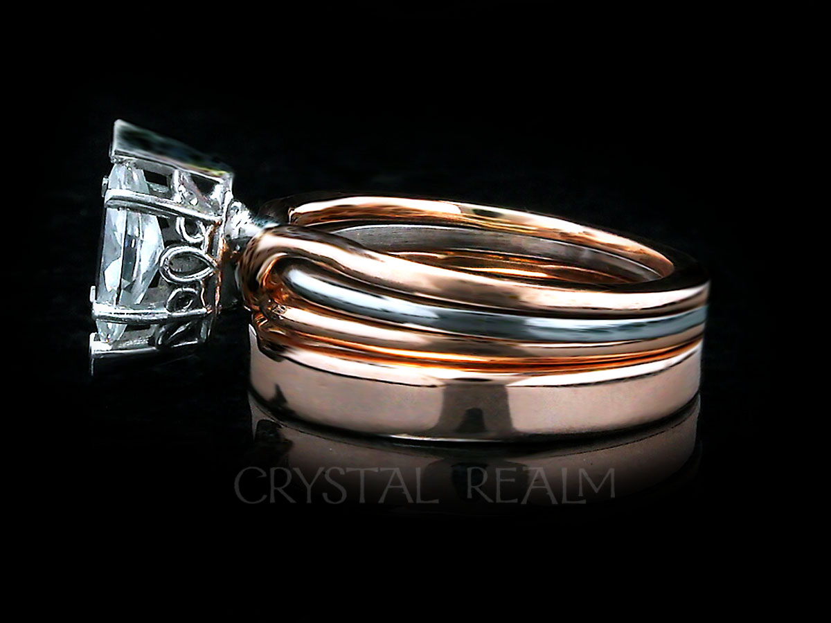 Trinity puzzle ring with marquise diamond and shadow wedding band